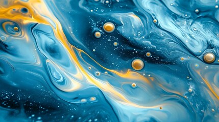 Wall Mural - Mesmerizing Liquid Acid Texture with Vibrant Blue and Yellow Bubbles