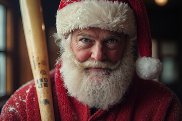 Poster - A man in a santa claus hat holding a baseball bat