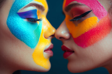 Canvas Print - Two women with colorful makeup and bright makeup