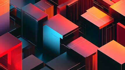 Wall Mural - vibrant isometric geometric composition with contrast and dimensional shapes