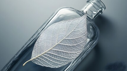 Transparent Bottle with Elegant Leaf for Cosmetics or Perfume Packaging Design