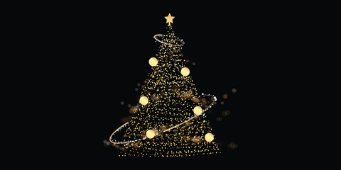 Wall Mural - Luxury gold glittering christmas tree illustration vector.