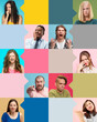 © master1305 - Men and women expressing disbelief, frustration and anger against multicolored background with empty space to insert text. Concept of human emotions, news. Social media banner, ads