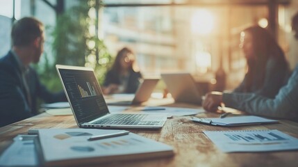 Canvas Print - Collaborative Workspace with Laptops and Charts