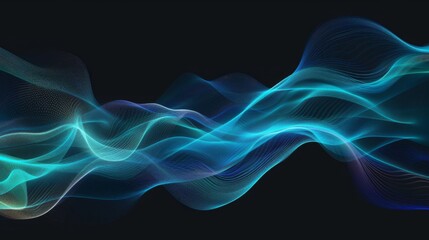 Poster - An abstract wave design featuring smooth, flowing lines in shades of blue and turquoise on a dark background, perfect for backgrounds or digital designs.