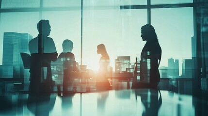 Poster - Business Meeting in Modern Office at Sunset