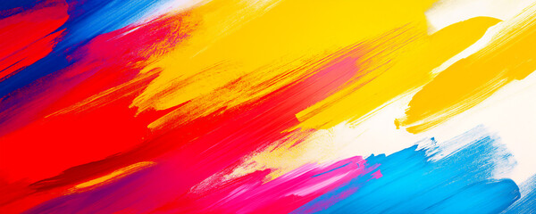 Wall Mural - Abstract background with colorful brush strokes, featuring yellow and red colors, as well as dark blue tones.