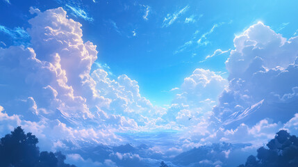 majestic cloudscape with vibrant blue skies and luminous clouds