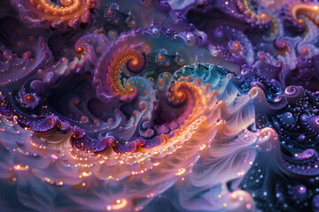 abstract fractal art, colorful spiral with sparkles, fantasy world, macro, dreamy, ethereal, photorealistic