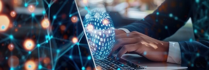 Leinwandbilder - A user engaged in cyber security measures, employing technology to safeguard sensitive data and enhance online privacy during analysis. Generative AI