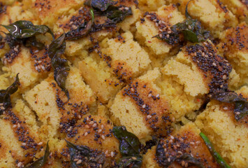 Picture Indian snack spicy dhokla.