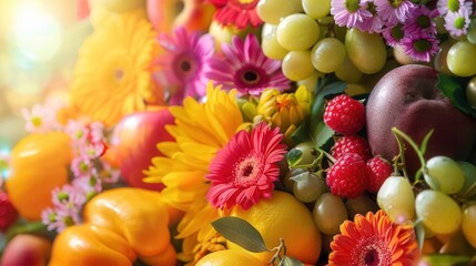 Sticker - A delightful mix of fruits and flowers bursts with color, capturing the essence of freshness and beauty in a lively display. Generative AI