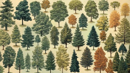 A Vintage Illustration of Diverse Tree Species