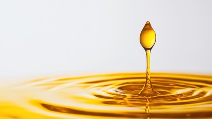 Yellow cooking oil dripping into water, produced from the process of extracting and refining palm oil with a white background looks cinematic