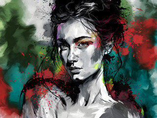 Vibrant abstract portrait of a woman in expressive brushstrokes. Generative AI