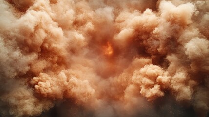 An awe-inspiring scene showing dramatic clouds exploding with energy, centered around a fiery glow, creating a fierce, captivating spectacle of natural power.