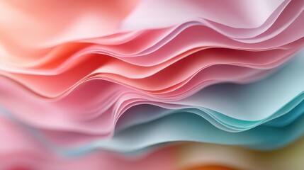 Wall Mural - this image showcases layers of pink, orange, and blue paper creating a captivating abstract wave pat