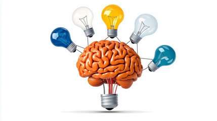 Aufkleber - Creative flow of ideas is represented as brain with colorful light bulbs, symbolizing innovation and inspiration. This vibrant image captures essence of creativity and thought