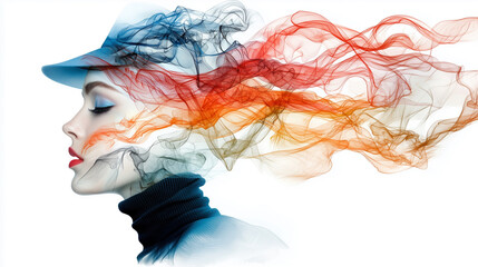 Poster - captivating abstract representation of womans profile, featuring colorful swirling lines that evoke sense of movement and emotion. vibrant hues blend seamlessly, creating dynamic visual experience