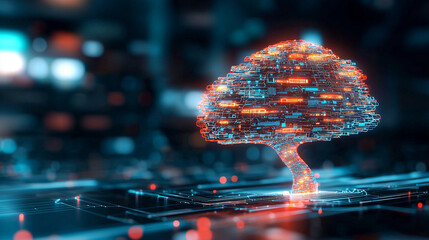 Aufkleber - glowing abstract tree made of digital icons represents fusion of nature and technology, showcasing vibrant colors and intricate patterns. This artwork symbolizes growth and innovation in digital age