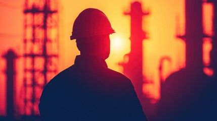 engineer inspecting oil refinery from rooftop view