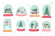 © Christiana - Winter Christmas snow globe of holiday house, car and snowman vector illustration