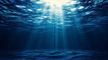 Wall Mural - abstract image of tropical underwater dark blue deep ocean wide nature background with rays of sunli