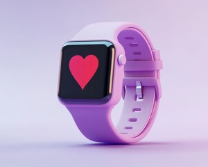 3d fitness bracelet or smart watch with heart sign and cardiogram on display in realistic style. the concept of doing sports and cardio training.illustration isolated on purple background.3d rendering