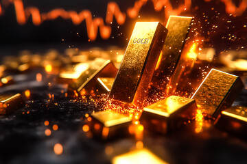 Gold falls from the sky to the ground, indicating the collapse of the world gold price.