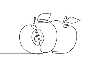 Apple fruit illustrated in continuous line drawing. Healthy food and fruit concept design.