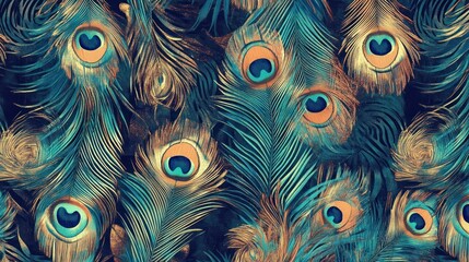 Peacock feather patterns, each with its own unique color and texture, represent the beauty and diversity of wildlife in nature. The pastel background complements the vibrant feather patterns.