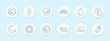 © Кирилл Макаров - Weather set icon. Cloud with moon, lightning, rain, rainbow, water drop, cloud with stars, crescent moon, sun, cloud, moon with sleep, sun with cloud, fire with tree.