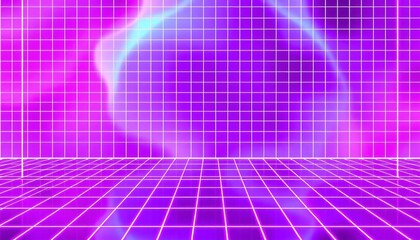 Wall Mural - vaporwave grids Retro Style landscape with grid background