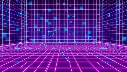 Wall Mural - vaporwave grids Retro Style landscape with grid background
