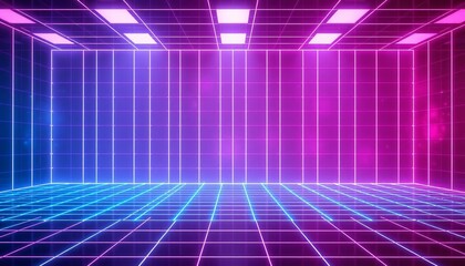 Wall Mural - vaporwave grids Retro Style landscape with grid background