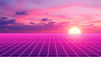 Wall Mural - vaporwave grids Retro Style landscape with grid background