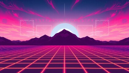 Wall Mural - vaporwave grids Retro Style landscape with grid background