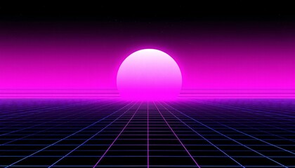 vaporwave grids Retro Style landscape with grid background