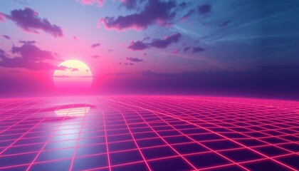 Wall Mural - vaporwave grids Retro Style landscape with grid background