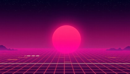 Wall Mural - vaporwave grids Retro Style landscape with grid background