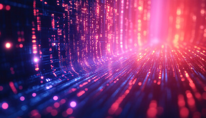 Digital stream of data flowing in cyberspace tunnel