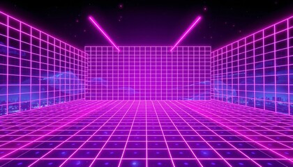 Wall Mural - vaporwave grids Retro Style landscape with grid background
