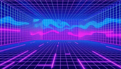 Wall Mural - vaporwave grids Retro Style landscape with grid background