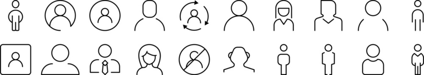 Naklejka na meble Male and Female User Avatar Simple Isolated Line Icons Collection. Editable Stroke. Suitable for Web Sites, Books, Cards, Apps