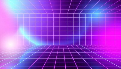 Wall Mural - vaporwave grids Retro Style landscape with grid background