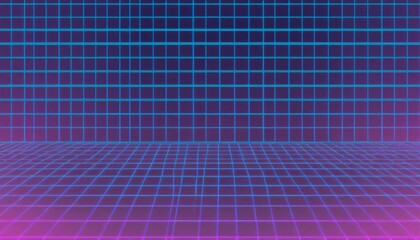 Wall Mural - vaporwave grids Retro Style landscape with grid background