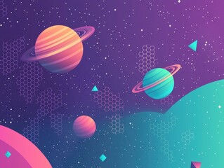 Mesmerizing Cosmic Landscape  Glowing Celestial Orbs and Geometric Shapes in a Vibrant  Futuristic