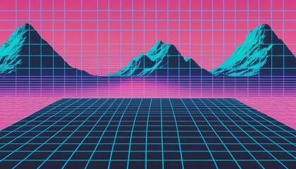 Wall Mural - vaporwave grids Retro Style landscape with grid background