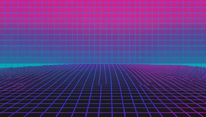 Wall Mural - vaporwave grids Retro Style landscape with grid background