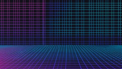 Wall Mural - vaporwave grids Retro Style landscape with grid background